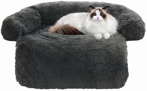 Calming Dog Bed Fluffy Plush Dog Mat for Furniture Protector with Removable Washable Cover for Large Medium Small Dogs and Cats (XS(31“x23.5”x5“), Dark Grey)