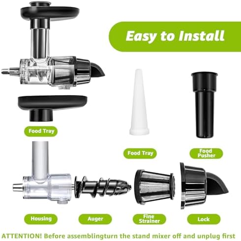 Masticating Juicer Attachment for Kitchen aid Stand Mixers, Masticating Juicer Accessories,Slow Juicer Attachment for All Models Kitchenaid Juicer Mixers and Cuisinart (White)