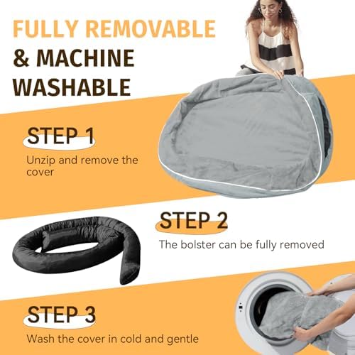 Orthopedic Waterproof XXL Dog Bed: Washable Bolstered Dog Bed - Non-Slip, Silver