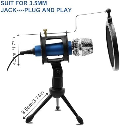 Blue Condenser Recording Microphone 3.5mm Plug and Play PC Microphone, Broadcast Microphone for Computer Desktop Laptop MAC Windows Online Chatting Podcast Skype YouTube Game(Blue