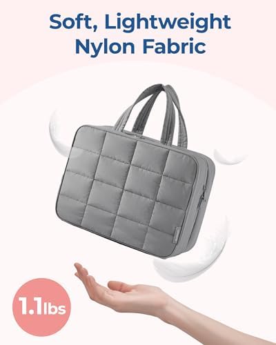 BAGSMART Travel Toiletry Bag with Jewelry Organizer, Hanging Travel Bag for Toiletries, Puffy Makeup Cosmetic Bag Organizer, Carry-on Travel Accessories Essentials, Grey-M