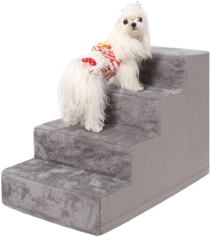 Dog Stairs for Small Dogs,17.5" 4-Step Pet Stairs for High Beds and Couches,Dog Steps with Non-Slip Bottom and High-Density Foam Indoor Outdoor,Grey