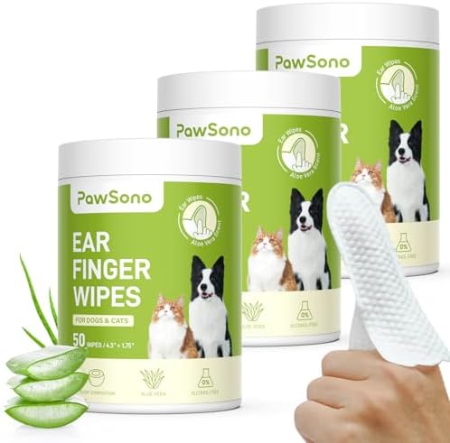Thicker Dog Ear Cat Ear Cleaner Wipes, Dog Ear Finger Wipes for Dogs & Cats, Natural Relief Dog Ear Cleaning Wipes, Effectively Remove Ear Wax for Dog Kitten, Aloe Scent Deodorizing, 150 Count