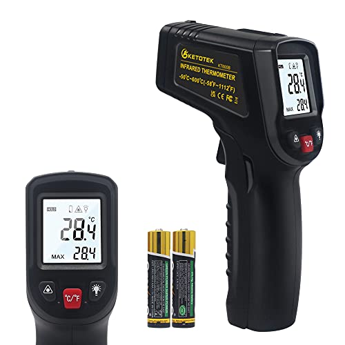 KETOTEK Infrared Thermometer Non Contact IR Digital Laser Temperature Gun -50℃~600℃ (-58℉~1112℉) Adjustable Emissivity Thermometer Gun for Cooking