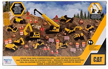 CAT Construction Toys, Little Machines Mega Set, 40-Piece Yellow Vehicles and Construction Site Accessories, Includes Dump Truck, Crane, Excavator, Bulldozer and more, for Kids and Toddlers Ages 3+