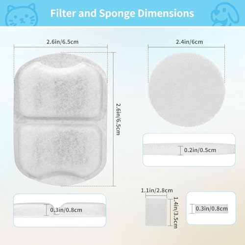16 Set Triple Action Dog/Cat Fountain Filters - Stainless Steel, Replacement for 7L/230oz/1.8G Fountain