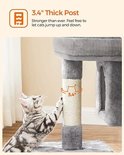 Feandrea Cat Tree, 33.1-Inch Cat Tower, L, Cat Condo for Large Cats up to 16 lb, Large Cat Perch, 2 Cat Caves, Scratching Post, Light Gray UPCT61W