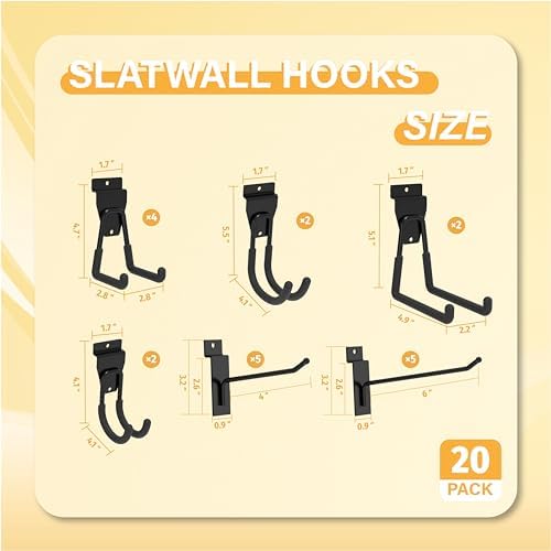 20-PC Multi Sizes Slatwall Hooks, Slatwall Accessories, Slat Wall Accessory, Slat Wall Hanging Hooks and Hangers