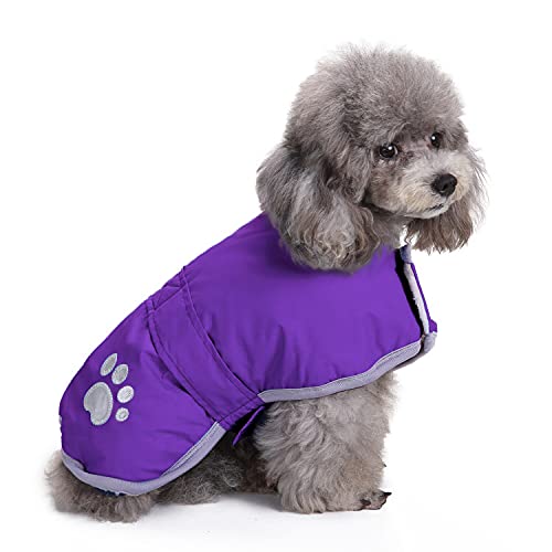 Queenmore Dog Winter Coat, Cold Weather Fleece Jacket for Dogs, Waterproof Reflective Reversible, for Small, Medium and Large Dogs (Purple, XL)