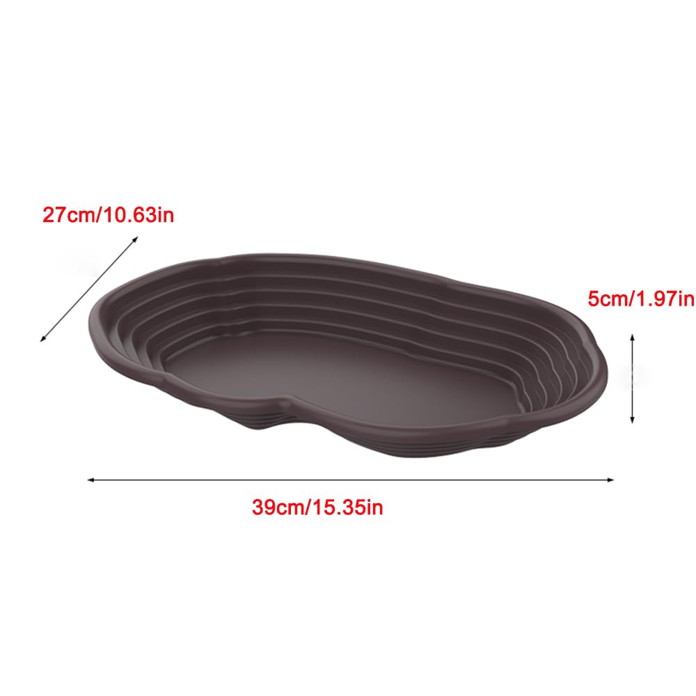Flushbay Extra Large Reptile Bathing Pool Reptile Feeding Dish Water Bowl with Ramp Aquarium Ornament for Gecko, Snake, Turtle, Bearded Dragon, Lizard Bath(Black)