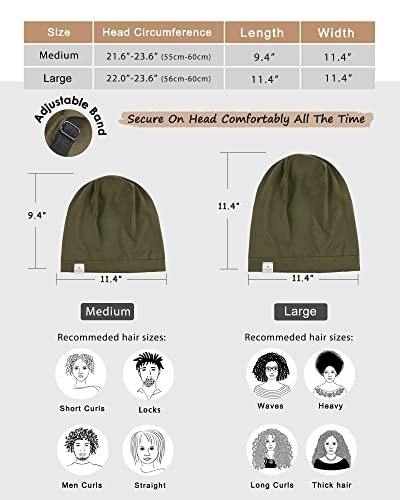 YANIBEST Silk Satin Bonnet Hair Cover Sleep Cap - Olive Green Adjustable Stay on Silk Lined Slouchy Beanie Hat for Night Sleeping