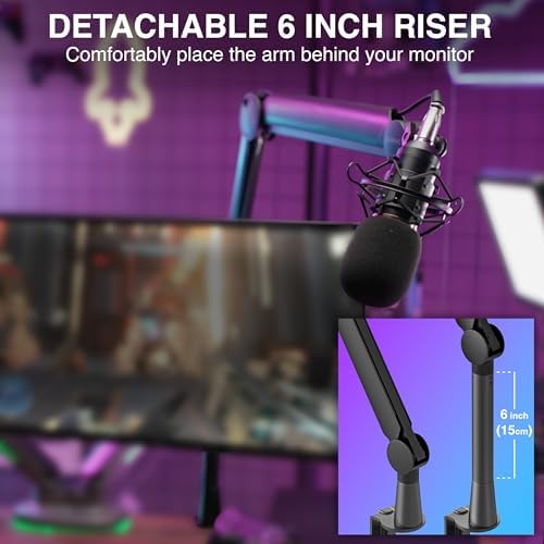 SA-30 Microphone Boom Arm, 360Β° Rotatable Mic Stand with 6 inch riser, Microphone Holder with 1/4", 3/8" and 5/8" Adapters, Professional Microphone Arm with Accessories, Mic Boom Arm Black