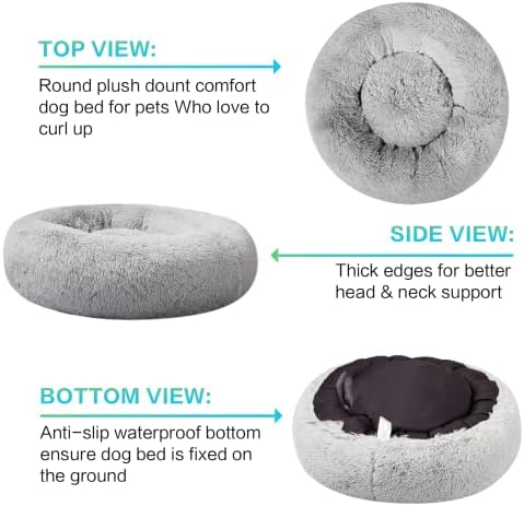 SAVFOX Plush Calming Dog Beds, Donut Dog Bed for Small Dogs, Medium, Large & X-Large, Comfy Cuddler Dog Bed and Cat Bed in Faux Fur, Washable Dog Bed, Multiple Sizes S-XXL