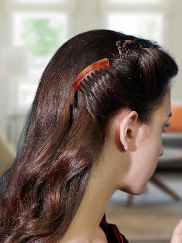 Hair Side Combs - Small French Side Hair Comb Clips for Women Decorative French Twist Hair Styling Accessories -4 Pcs (Tortoise, Brown)