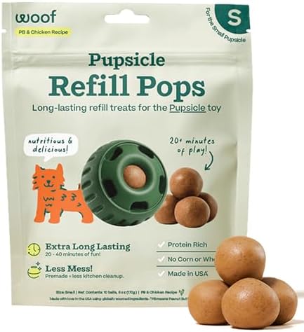 WOOF Pupsicle Refill Pops, Delicious Long Lasting Dog Treats, Pre-Made Pupsicle Refills for Dogs, Wholesome Ingredients, Low-Mess Chicken Pet Treats - Small Pops - 10 Count