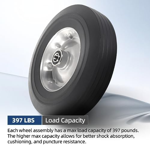 AR-PRO (2-Pack) 10''x2.5'' Flat Free Solid Rubber Replacement Tires - Flat-Free Tires for Hand Trucks and Wheelbarrows with 10” Tires with 5/8" Axles