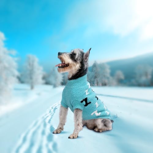 Dog Sweaters Dog Pullover Sweater Dog Clothes Cold Weather Cable Knitwear Thick Warm Outfits for Medium Dogs Large Dogs(Turquoise-XL