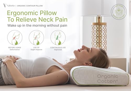 Vaverto Adjustable Contour Memory Foam Pillow - King Size - Orthopedic Neck Support, Pain Relief, Washable, Organic Cotton Cover Ergonomic Cervical - Ideal for Side, Back & Stomach Sleepers…