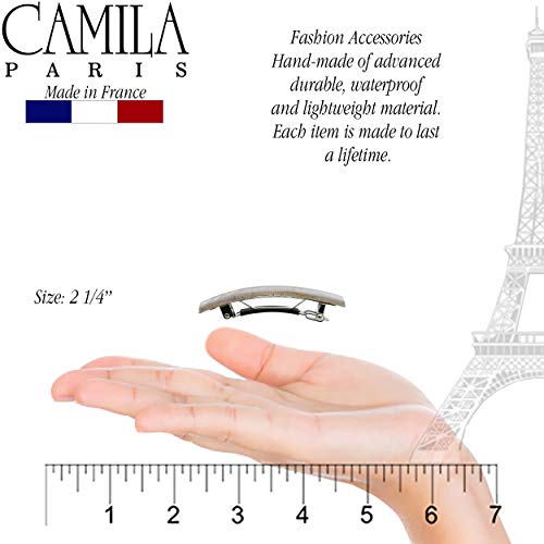 Camila Paris CP3029 French Hair Barrette Clip for Girls, Set of 2 White Rubberized Metal Clasp Strong Hold Grip Hair Clips for Women, No Slip Durable Styling Girls Hair Accessories, Made in France