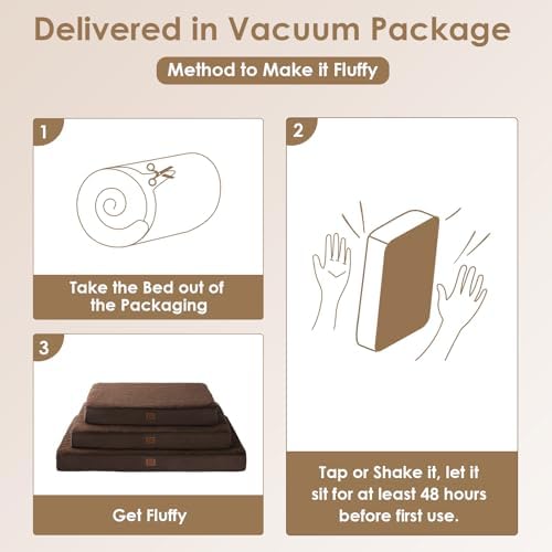EHEYCIGA Orthopedic Foam Dog Bed for Large Dogs, 35"L x 23"W x 3.5"Th, Brown