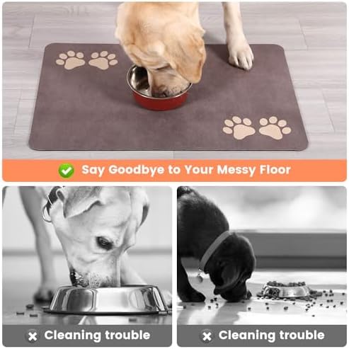 Pet Feeding Mat-Absorbent Pet Placemat for Food and Water Bowl, Dog Food Mat with Waterproof Rubber Backing, No Stains Quick Dry Water Dispenser Mat for Dog and Cat, Light Gray-16"x24"