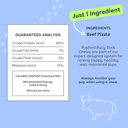 Pupford Thick Bully Sticks for Dogs & Puppies, Smoked for Improved Smell, Natural, Long-Lasting, Single Ingredient Chews for Medium & Large Breeds (12", 10 Count)