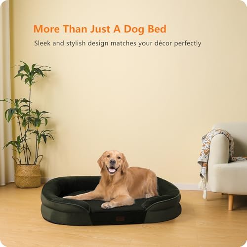 Dwanton Orthopedic Dog Bed for Large Dogs, Waterproof Dog Sofa with Egg Foam Support, Washable Pet Bed with Four Sided Bolster Cushion, with Removable Cover & Non-Slip Bottom, 42 Inches, Green