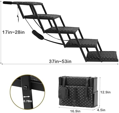 Dog Stairs for Car - Foldable Dog Ramps for Large Dogs with Non Slip Surface, Portable Dog Steps for Cars and SUV, Truck, Support Up to 200 Lbs