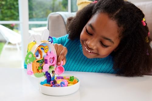 Polly Pocket Flower Garden Bunny Compact Playset with 2 Micro Dolls & 12 Accessories, Including 2 with Color Change