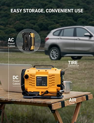AstroAI Tire Inflator Portable Air Compressor Pump 150PSI 12V DC/110V AC with Dual Metal Motors &LED Light, Automotive Car Accessories&Two mode for car, bicycle tires and air mattresses, Yellow