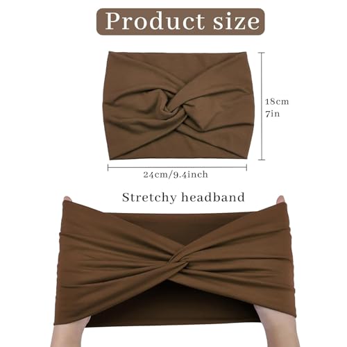 Wide Headbands for Women Knotted No Slip Head Bands Soft Turban Headband Hair Accessories Boho African Solid Color Head Wraps for Women Yoga Workout Pack of 6(Brown)