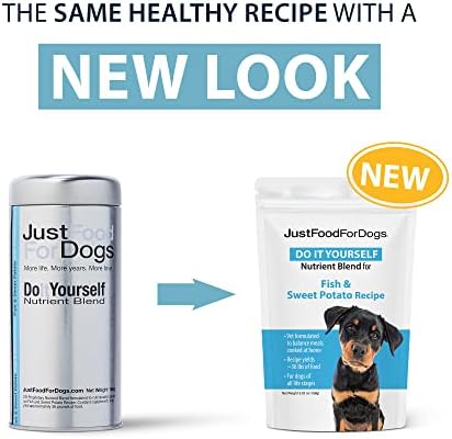 JustFoodForDogs DIY Nutrient Blend for Homemade Dog Food, Fish & Sweet Potato Recipe, 5.92oz