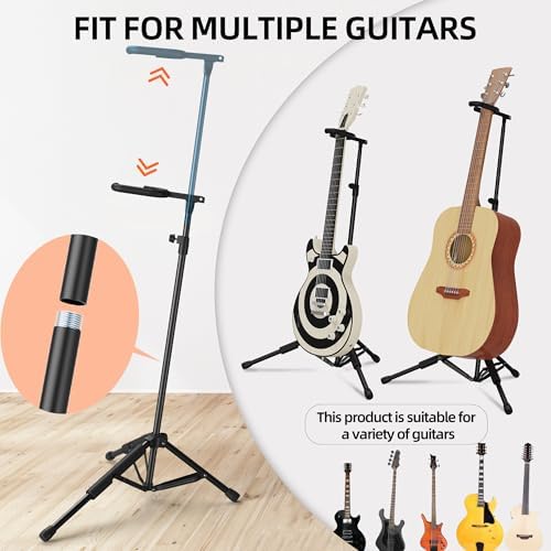 Universal Guitar Stand, Height Adjustable Acoustic Guitar Stand Floor for Electric Guitars Bass Accessories Banjo Stand, Folding Tripod Guitar Stands for Single Guitars & Basses (1 PC)