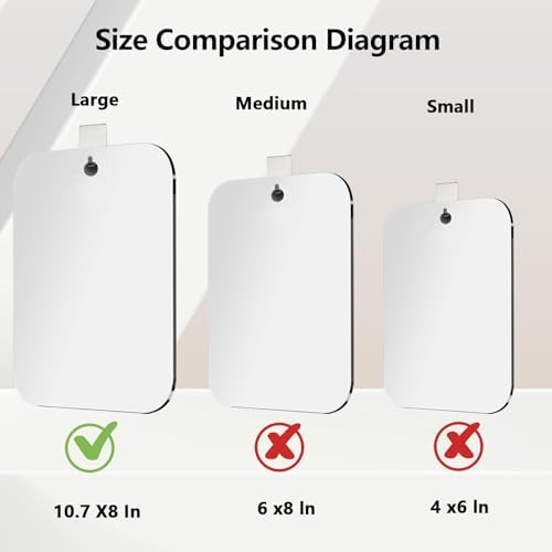 Shatterproof Shower Mirror for Shaving with Hook (X-Larger 1 Pack 8x 9 Inch)40% Cheaper Than The Original,Unbreakable Deluxe Plexiglass Makeup Mirror,Bathroom Wall Hanging,Portable Handheld Camping
