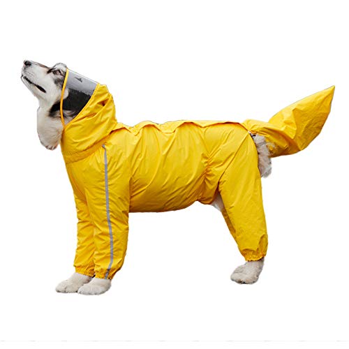 Leowow Dog Raincoat, 4 Legs Large Dog Rain Jacket with Reflective Stripe,Dog Hooded Waterproof Raincoats for Big Dogs,Large Breeds Dogs Rain Jackets with Legs,Tail(Yellow,9XL)