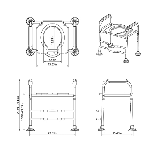 Raised Toilet Seat with Arms, 22in Width, Height Adjustable, Reinforced and Anti-Skid Design, Commode Chair and Safety Frame for Most Toilets,Bathroom Assist Frame for Elderly, Handicap【Widen】