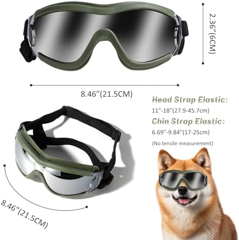 NVTED Dog Sunglasses Dog Goggles, UV Protection Wind Protection Dust Protection Fog Protection Pet Glasses Eye Wear Protection with Adjustable Strap for Medium or Large Dog (Green)
