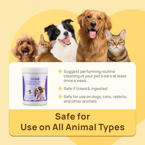HICC PET Dog Ear Wipes Finger 50 Count Dog Ear Cleaner Wipes for Dogs & Cats, Dog Ear Infection Treatment to Relieve Ear Itching & Inflammation, Remove Ear Wax, Dirt, Smelly - Honey Scent