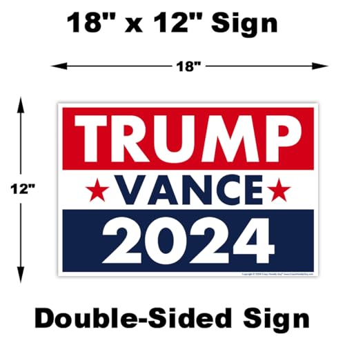 Trump Vance 2024 Yard Sign, Donald Trump President JD Vance Vice President 2024 Yard Sign, 18" x 12" Double-Sided Sign, Metal H-Stake