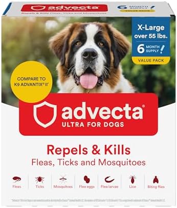 Ultra Flea and Tick Prevention for Dogs - Dog and Puppy Treatment and Control - Mosquito Repellent - XL, Fast Acting Waterproof Topical Drops, 6 Month Supply