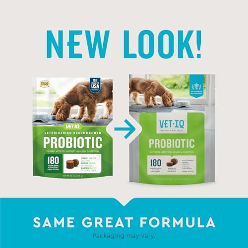VetIQ Probiotic Supplement for Dogs, Digestive Support for Dogs, Nourishes Gut Bacteria and Supports Bowel Function, Hickory Smoke Flavor, Made in The USA, 180 Count