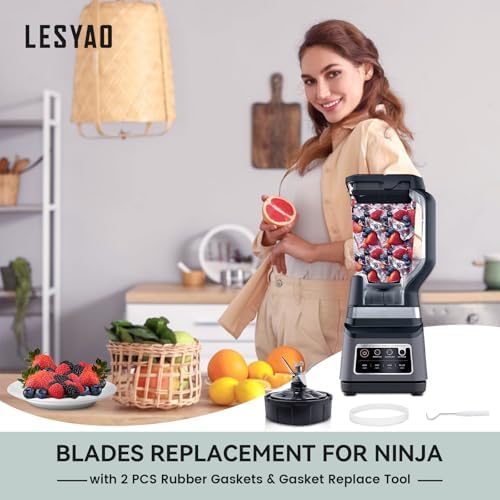 1 Pack Ninja Blender Replacement Part, 7 Fins Ninja Blender Blade with Rubber Gasket, Stainless Steel High Speed New Bearing, Compatible with Ninja Blenders Auto iQ BL480 BL482 BL682 BL642 NN102 Etc.