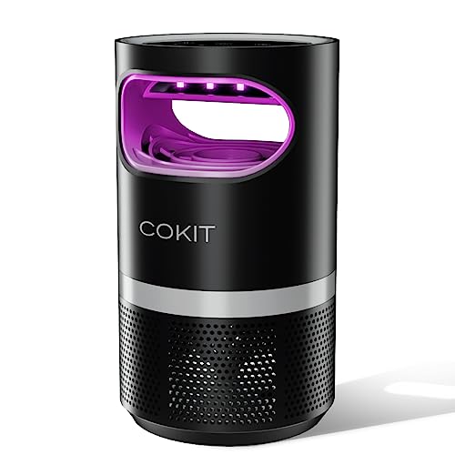 COKIT Indoor Insect Trap, Catch Insect with Suction, Bug Light and Sticky Glue, Catcher & Killer for Mosquito, Gnat, Moth, Fruit Flies, Non-Zapper Traps for Home (Adapter, Black+Grey)