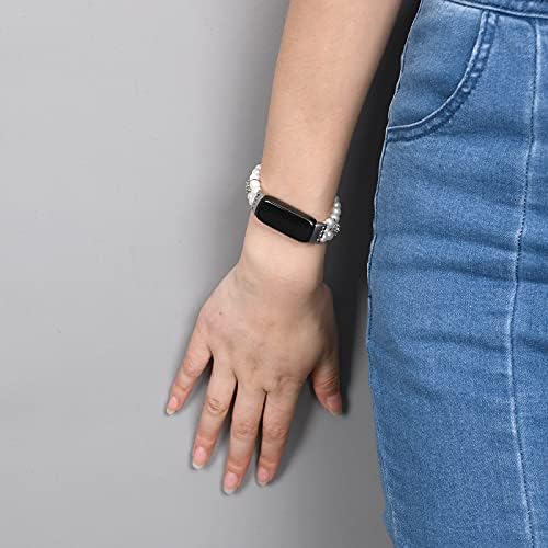 Wongeto Compatible with Fitbit Luxe Bands,Fashion Handmade Elastic Stretch Pearl Bracelet Women Replacement Strap for Fitbit Luxe accssorises