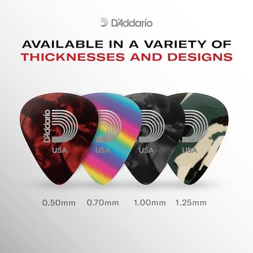 D'Addario Celluloid Guitar Picks - Guitar Accessories - Guitar Picks for Acoustic Guitar, Electric Guitar, Bass Guitar - Natural Feel, Warm Tone - Green, Medium 0.70mm, 25-pack