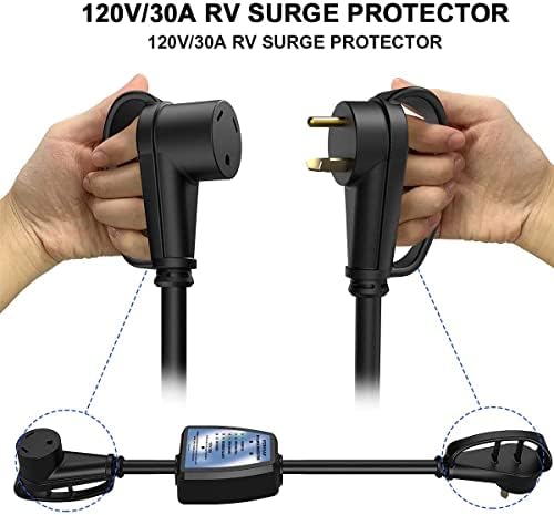 30amp Surge Protector for RV Accessories - POWSAF rv Voltage Protector/Monitor with Surge Protection(4100 Joules), Designed with Easy to Use Handles, ETL Listed, Black