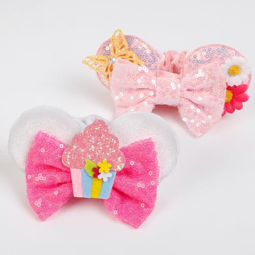 Velvet Mouse Ears Scrunchies - Cute Hair Ties for Women, Girls' Ponytails, Costume Party Favors, and Hair Accessories in White and Pink