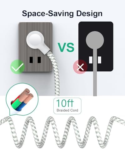 Flat Plug Power Strip with USB Ports - 10FT Extension Cord with 3 Outlets and 3 USB Charging Ports, Wall Mount, No Surge Protection for Cruise Ship Travel, Desk Accessories for Dorm Room Essentials