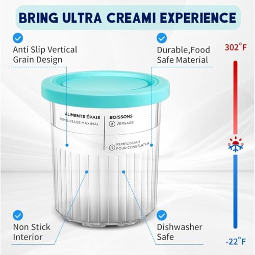 Ninja Star Creami Pints and Lids - 4 pack of 24 oz with accessories - Creami Deluxe Pints Compatible with NC500 Series Ice Cream Maker | Assorted Colors, BPA-Free
