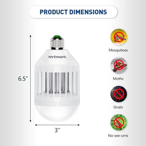 vertmuro Bug Zapper Light Bulb, 2-in-1 Indoor Electric Mosquito Killer Lamp with UV LED Light, Fly Insects Trap for Home Entryway Balcony Patio(1 Pack)